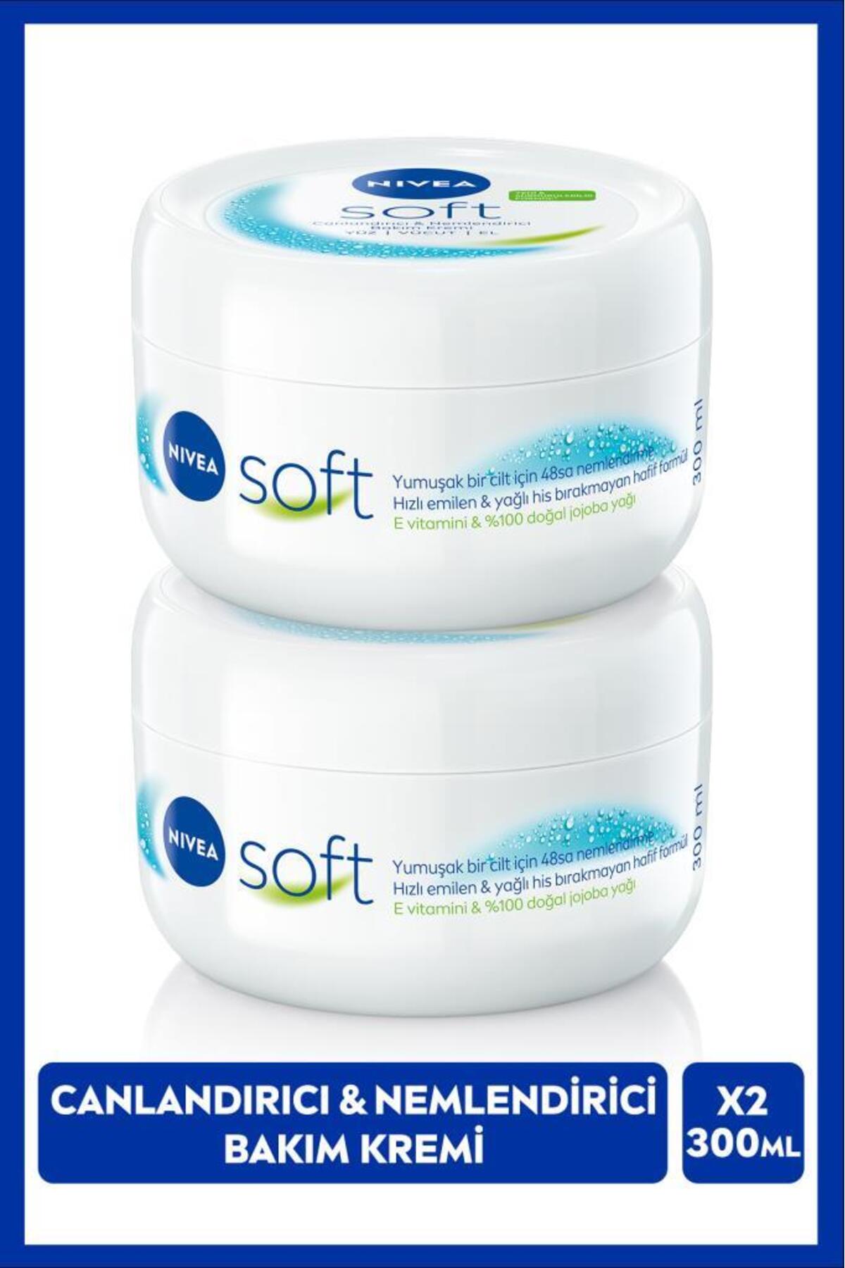 Nivea Soft Moisturizing Hand Face and Body Care Cream 300ml, Jojoba Oil, Vitamin E, Smooth Skin, X2 Pieces