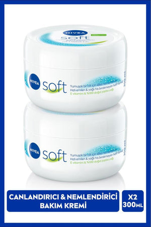 Nivea Soft Moisturizing Hand Face and Body Care Cream 300ml, Jojoba Oil, Vitamin E, Smooth Skin, X2 Pieces