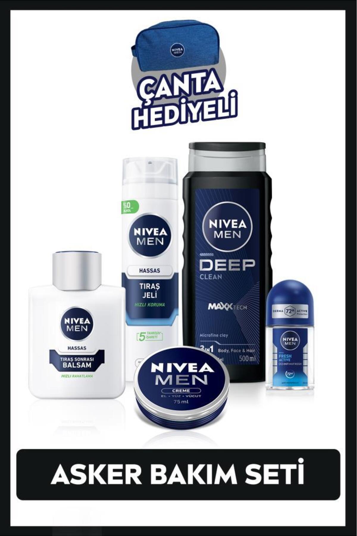 Nivea MEN Men's Military Care Set, Shower Gel, Shaving Gel, Balm, Deodorant 25ml, Moisturizer, Gift Bag