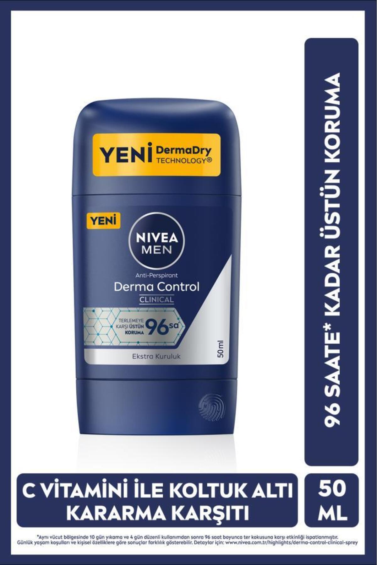 Nivea MEN Men's Stick Deodorant Derma Control Clinical 50 ml, 96 Hours Anti-Perspirant Protection, Vitamin C