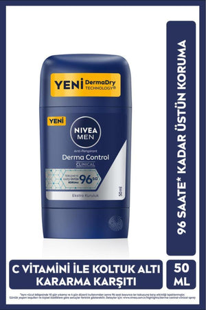 Nivea MEN Men's Stick Deodorant Derma Control Clinical 50 ml, 96 Hours Anti-Perspirant Protection, Vitamin C