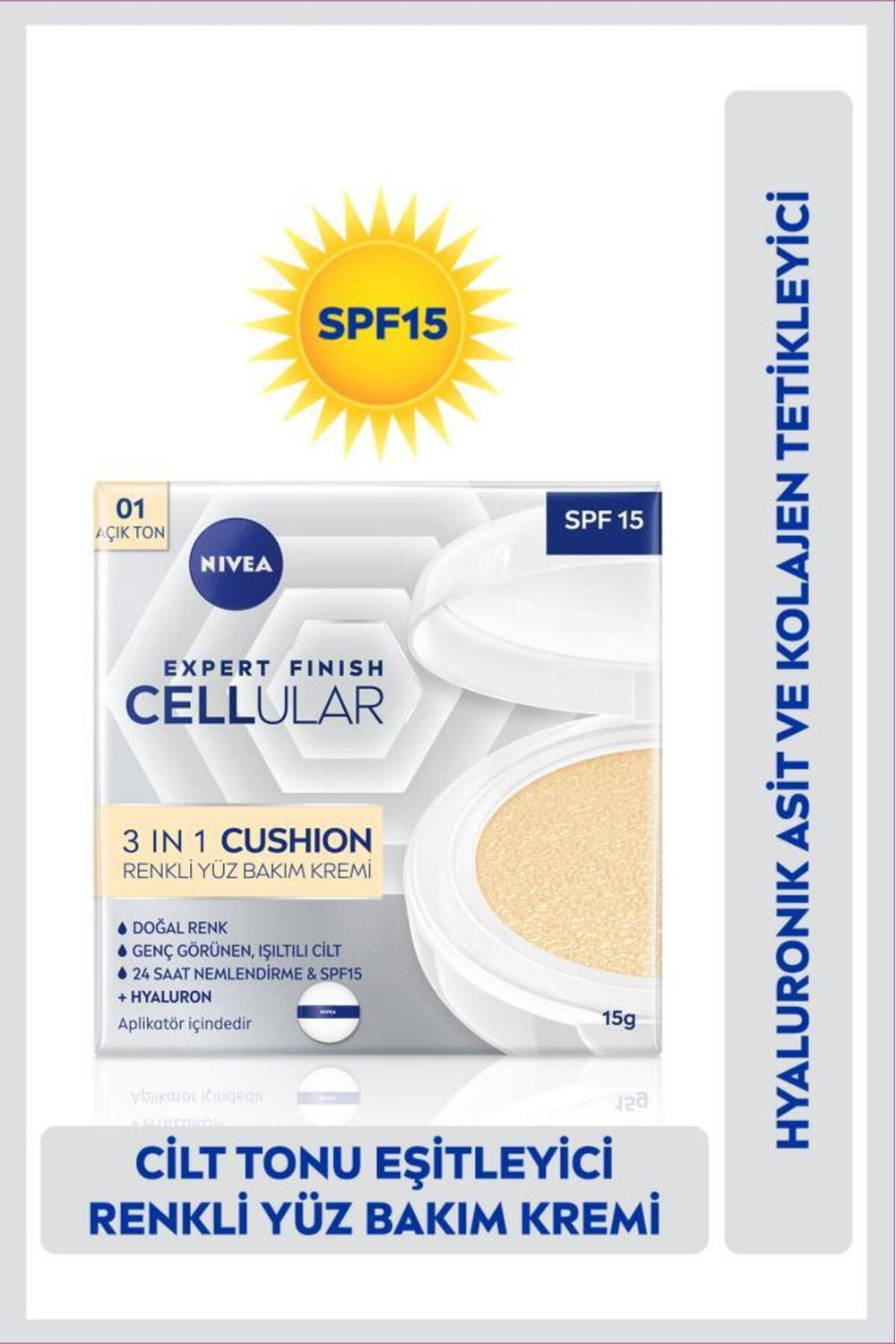 Nivea Cellular Expert Finish Cushion Colored Face Care Cream 15ml, SPF15, Light Tone, Moisturizer, Hyaluron