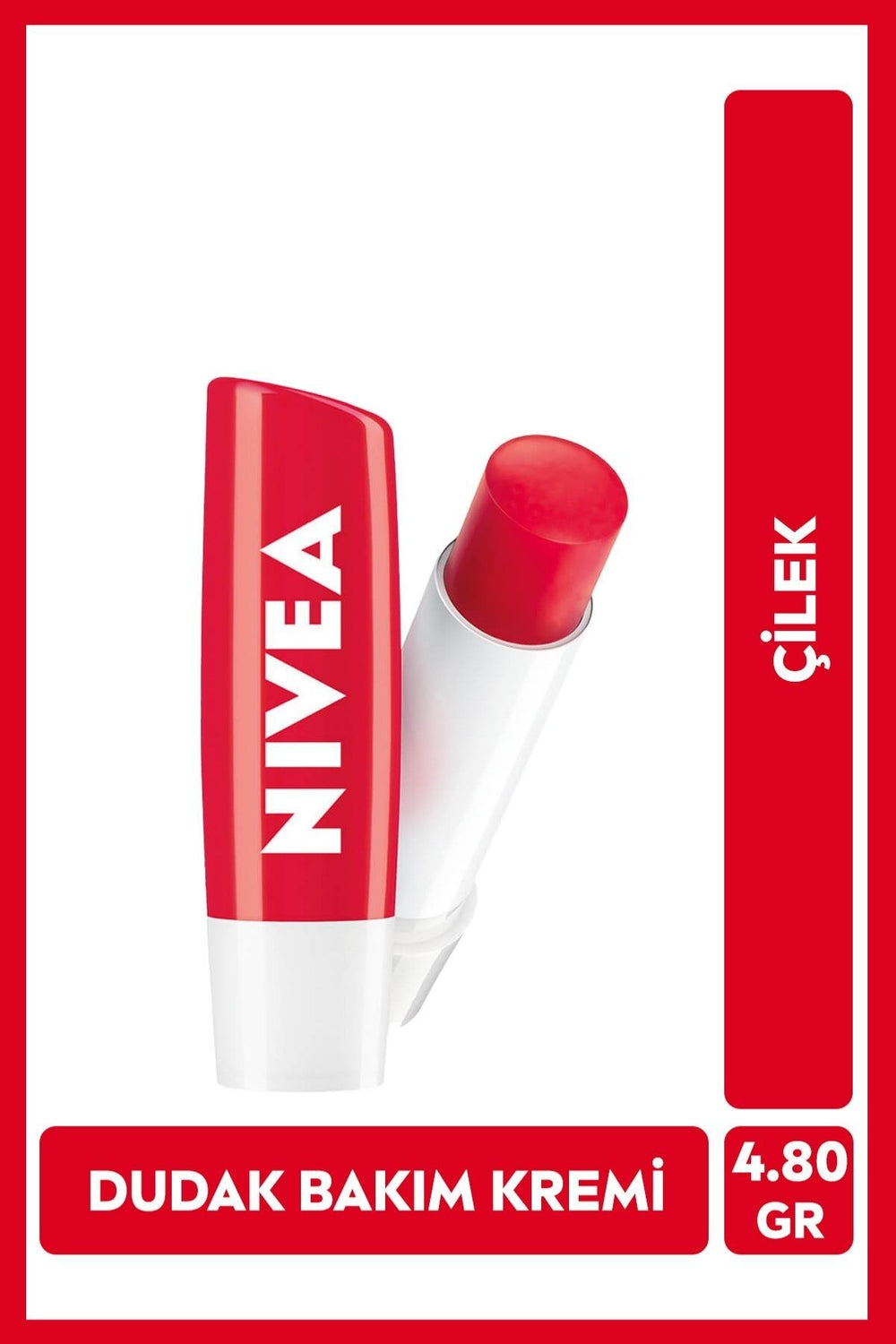 Nivea Strawberry Colored Lip Care Cream and Gloss 4.8g, Moisturizing, Light Red Shine