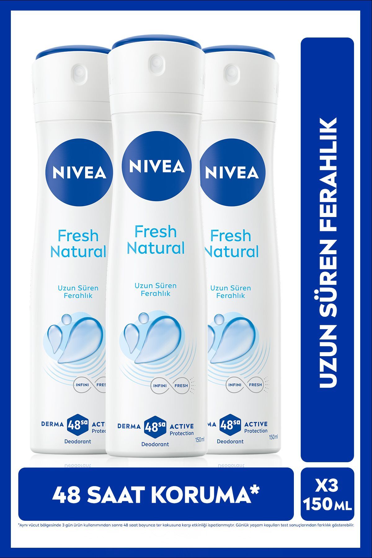 Nivea Women's Spray Deodorant Fresh Natural 150ml, 72 Hours Protection Against Sweat Odor, Aluminium-Free, X3 Pieces