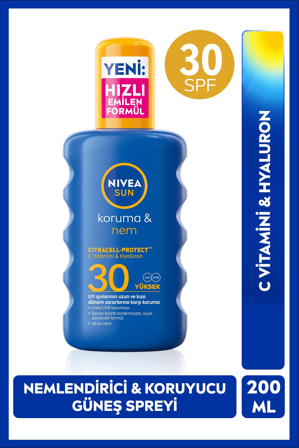 Nivea SUN SPF30 Sunscreen and Moisturizing Body Spray 200ml, Water Resistant, Instant UVA UVB Protection