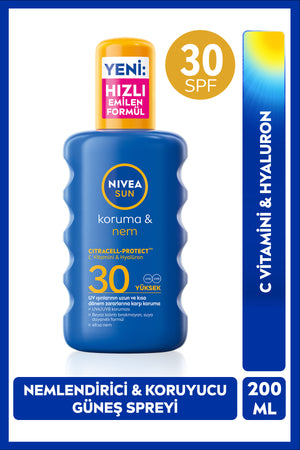 Nivea SUN SPF30 Sunscreen and Moisturizing Body Spray 200ml, Water Resistant, Instant UVA UVB Protection