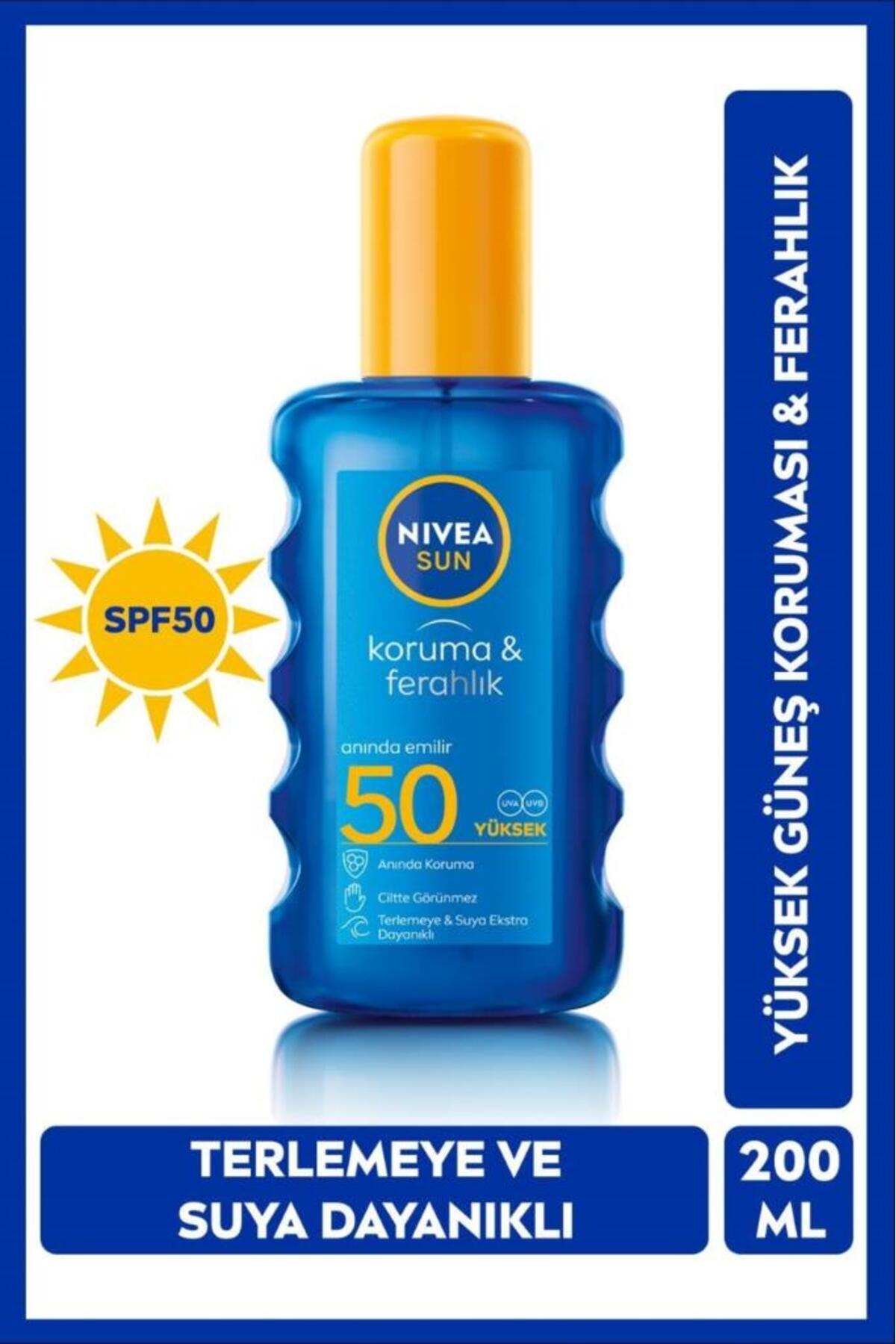 Nivea SUN SPF50 Sunscreen and Refreshing Spray 200ml, Sweat and Water Resistant, Transparent