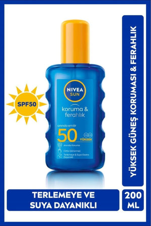 Nivea SUN SPF50 Sunscreen and Refreshing Spray 200ml, Sweat and Water Resistant, Transparent