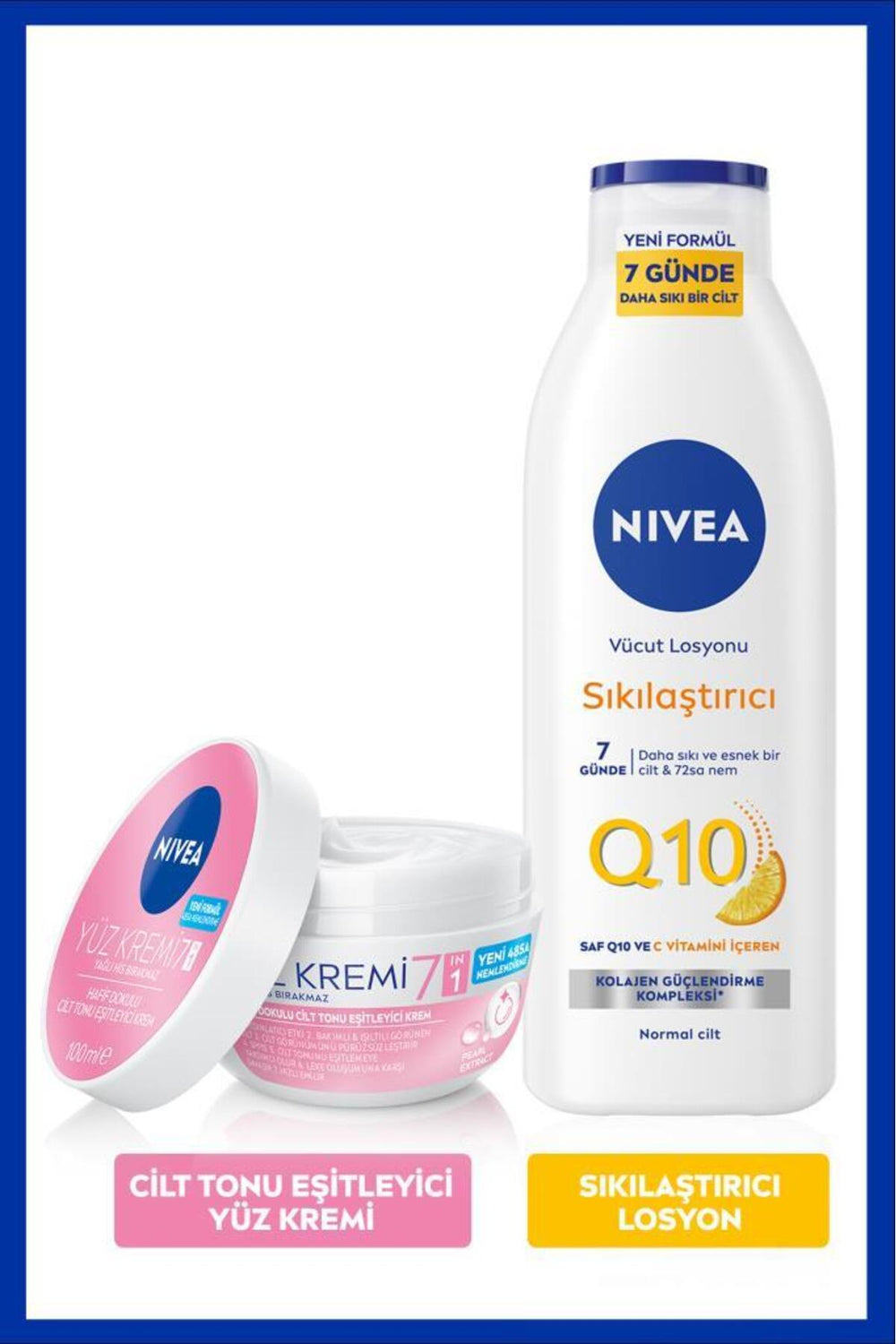 Nivea 7 Days Firming Body Lotion 250ml and Skin Tone Equalizing Face Cream 100ml, Moisturizing