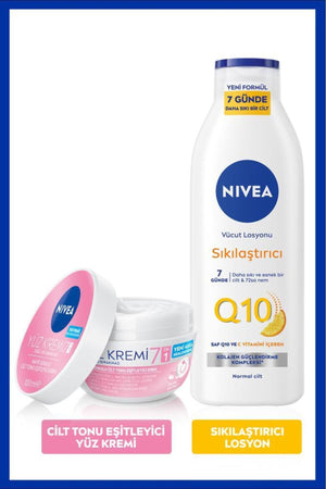 Nivea 7 Days Firming Body Lotion 250ml and Skin Tone Equalizing Face Cream 100ml, Moisturizing
