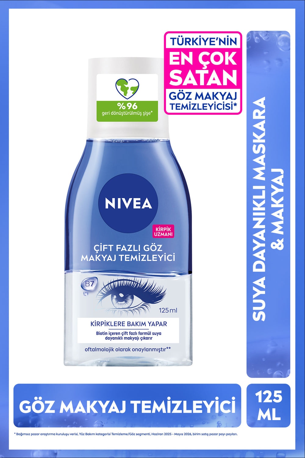 Nivea Dual Phase Eye Makeup Remover 125 ml, Biotin, Eyelash Care, Waterproof Mascara and Makeup