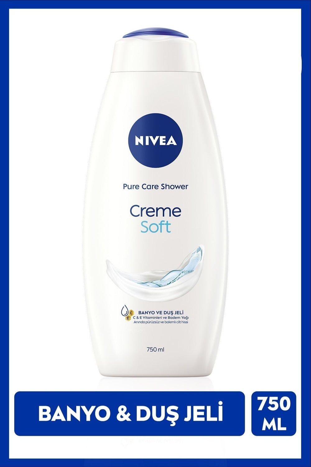 Nivea Creme Soft Creamy Touch Bath and Shower Gel 750ml, Almond Oil, Vitamin C, Smooth Skin Feeling