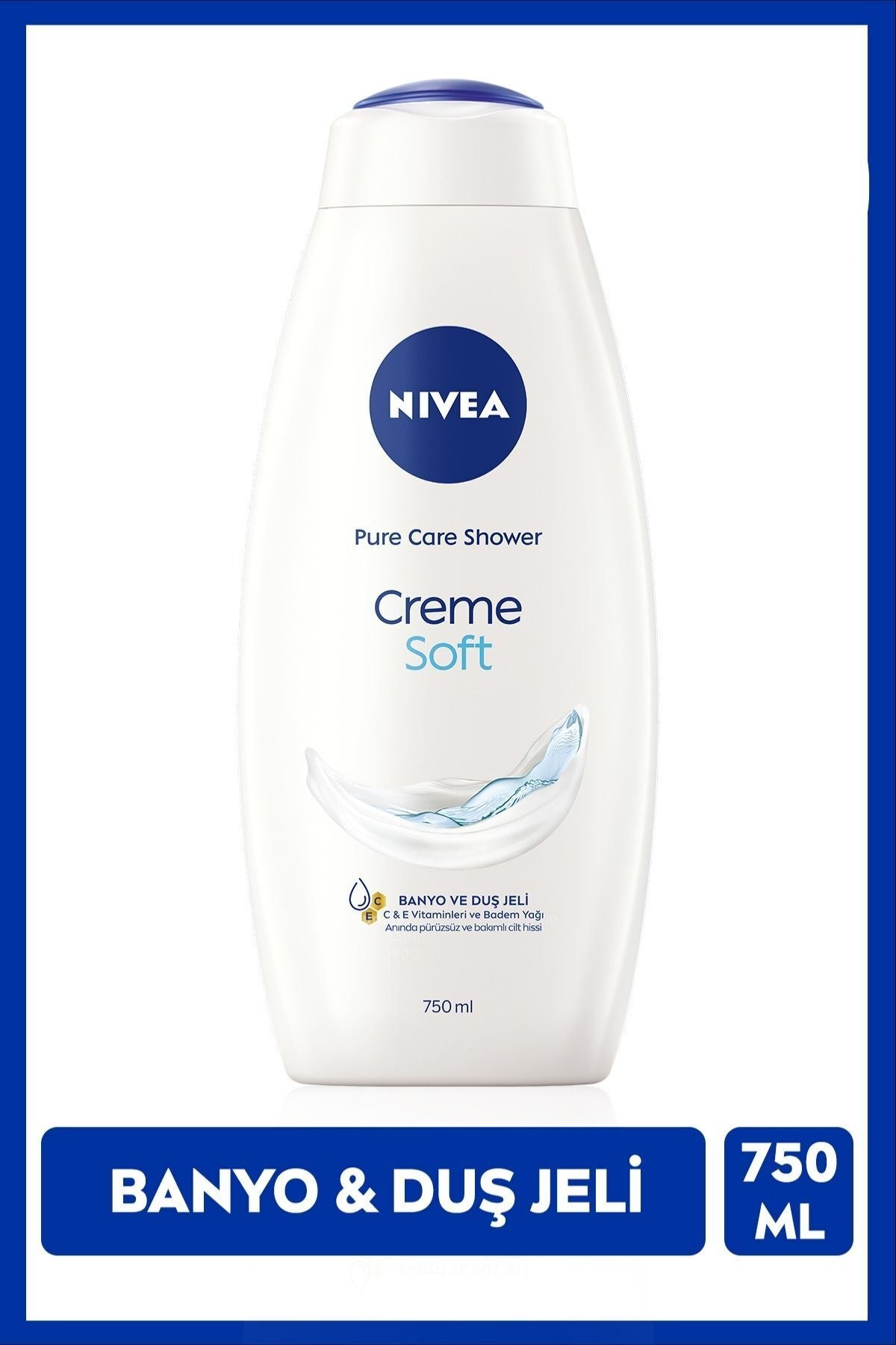 Nivea Creme Soft Creamy Touch Bath and Shower Gel 750ml, Almond Oil, Vitamin C, Smooth Skin Feeling