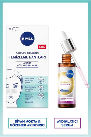 Nivea Luminous630 Skin Glow Instant Brightening Serum 30ml and Blackhead Pore Purifying Nose Strip