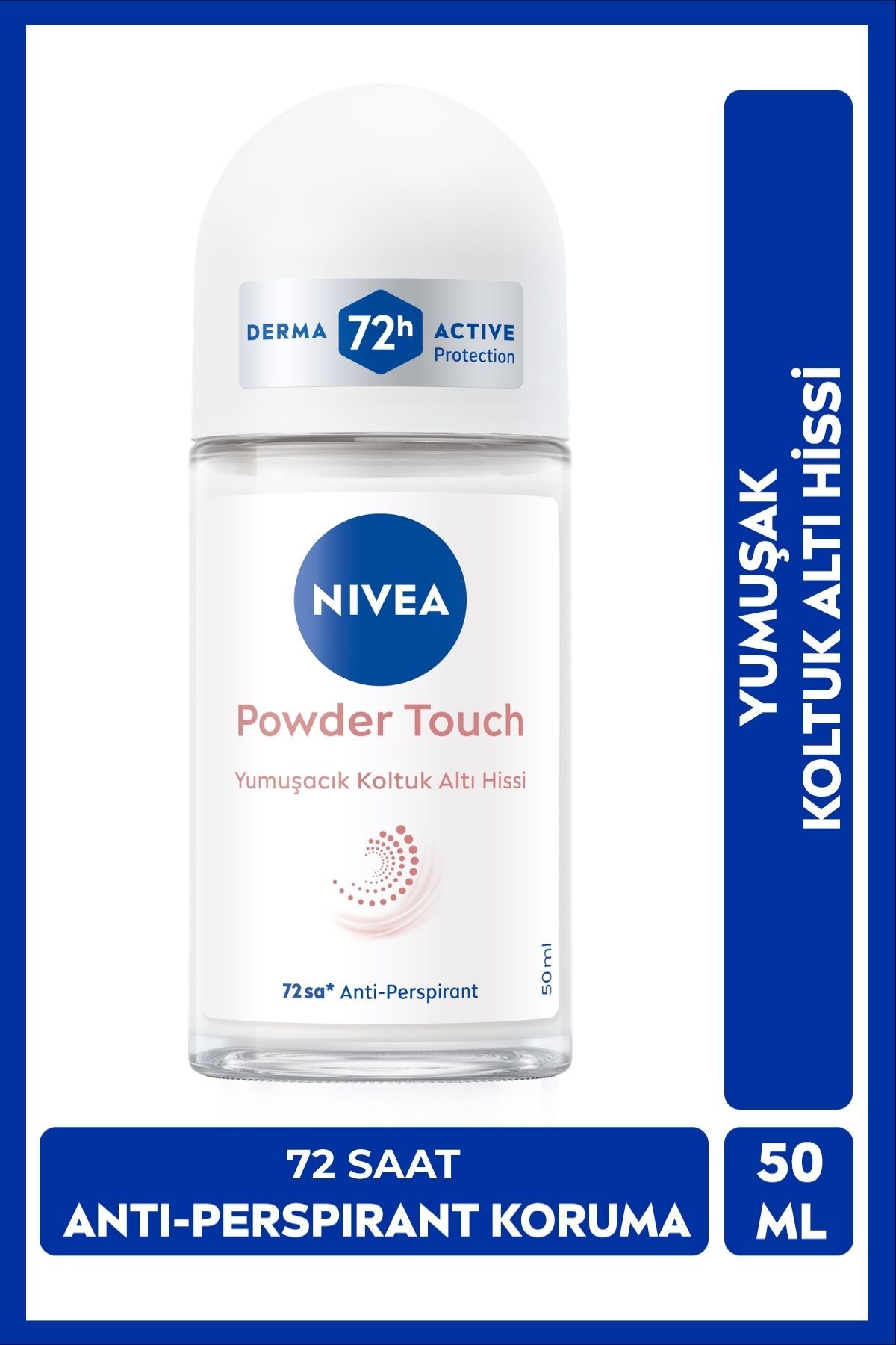 Nivea Women's Roll-on Deodorant Powder Touch 50ml, 72 Hours Anti-perspirant Protection, Soft Underarm Feeling