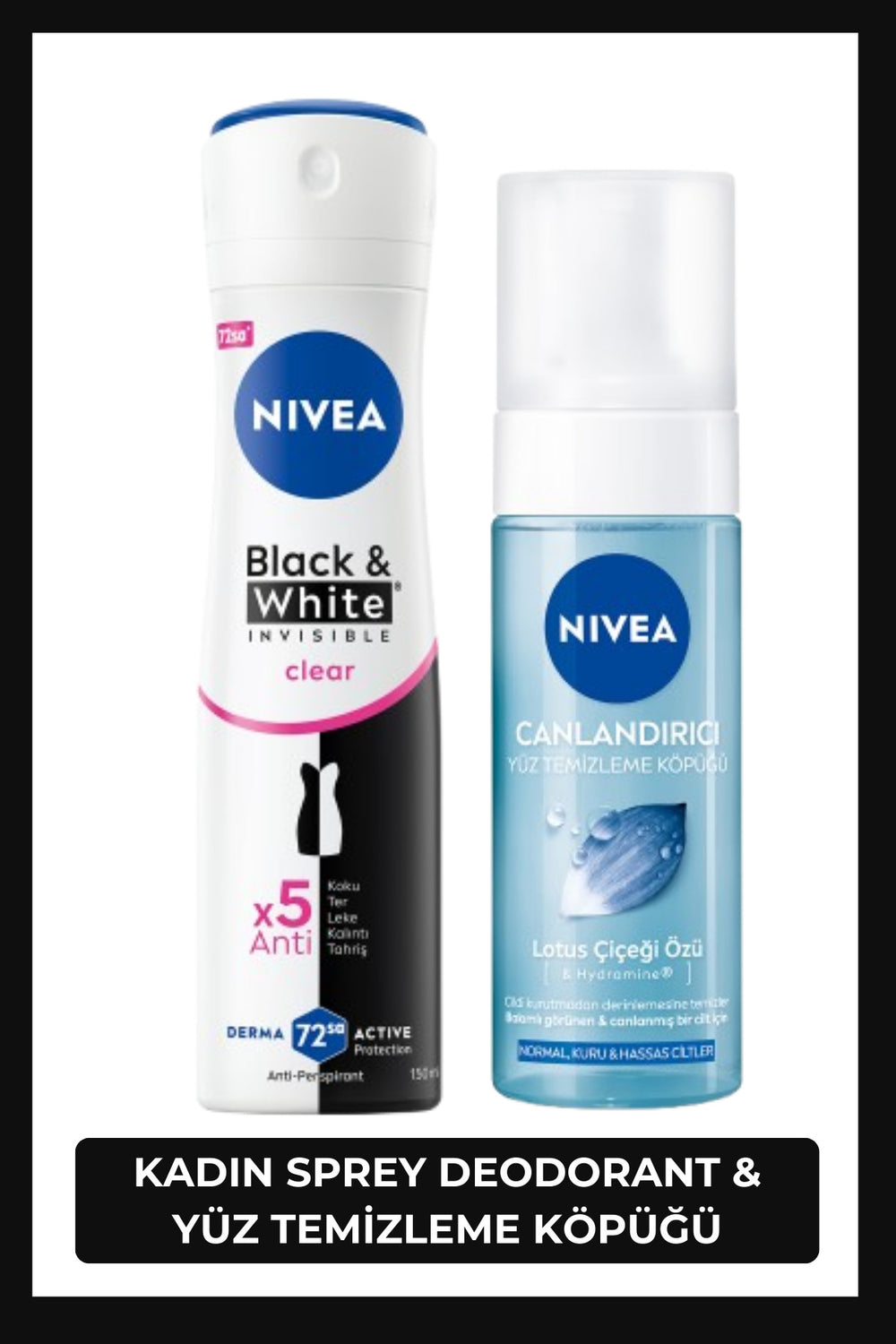 Nivea Women's Spray Deodorant Black & White Invisible Clear 150ml and Revitalizing Face Wash Foam 150ml