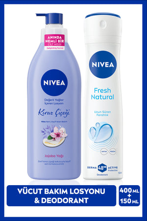 Nivea Women's Spray Deodorant Fresh Natural 150ml, Cherry Blossom Moisturizing Body Lotion 400ml
