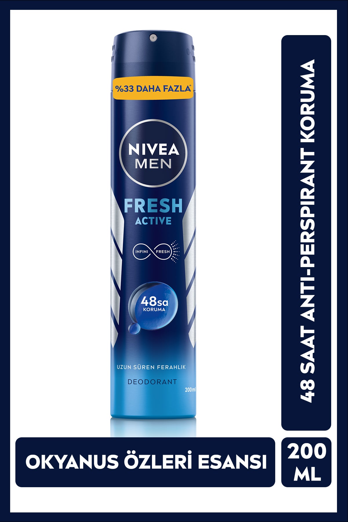 Nivea MEN Men's Spray Deodorant Fresh Active 200ml, 48 Hour Protection Against Sweat Odor, Long-Lasting Freshness