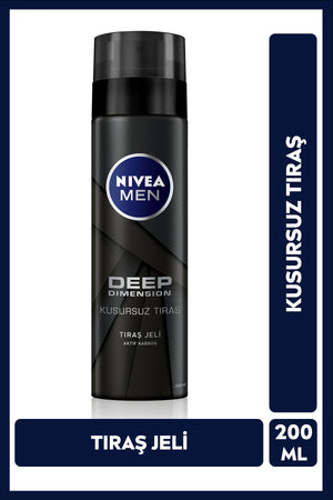 Nivea MEN Men's Shaving Gel Deep Dimension Activated Carbon 200ml, Perfect and Slippery Shave, Beard Cleaner