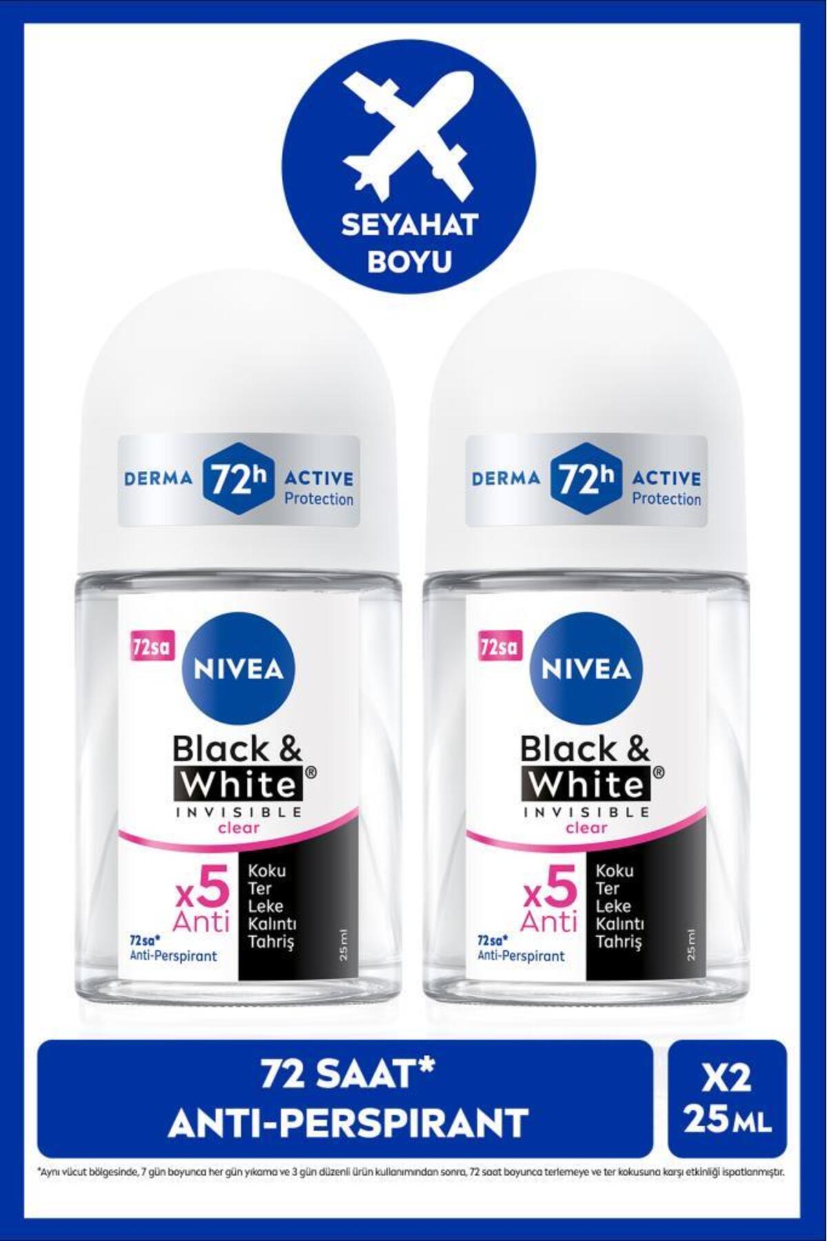 Nivea Women's Roll-on Deodorant Black&White Invisible Clear 25ml, 72 Hours Anti-perspirant Sweat Protection