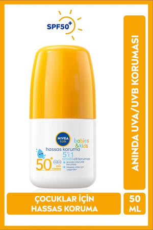 Nivea SUN SPF 50+ Sensitive Protection for Baby and Child Sunscreen Roll-on 50ml, Water Resistant, Sensitive Skin