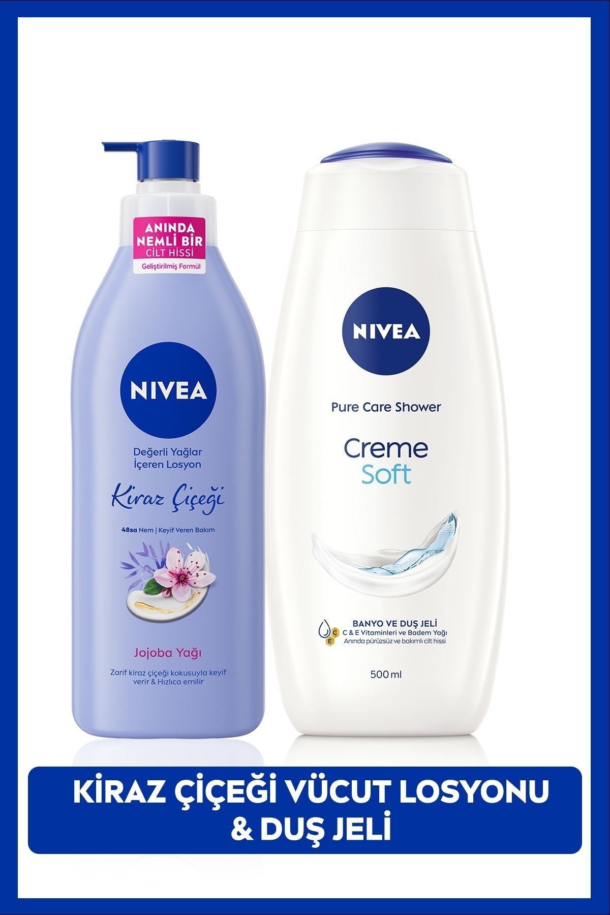 Nivea Creme Soft Shower Gel 500ml and Cherry Blossom Moisturizing Body Care Lotion 400ml, Moisturizing