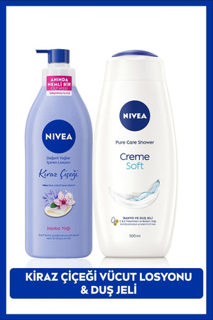 Nivea Creme Soft Shower Gel 500ml and Cherry Blossom Moisturizing Body Care Lotion 400ml, Moisturizing