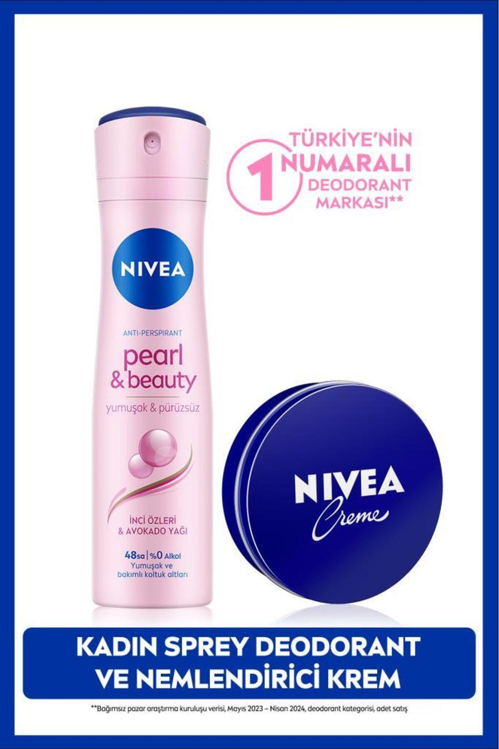 Nivea Creme Moisturizer 30ml and Women's Spray Deodorant Pearl & Beauty 150ml, 48 Hours Anti-Sweat