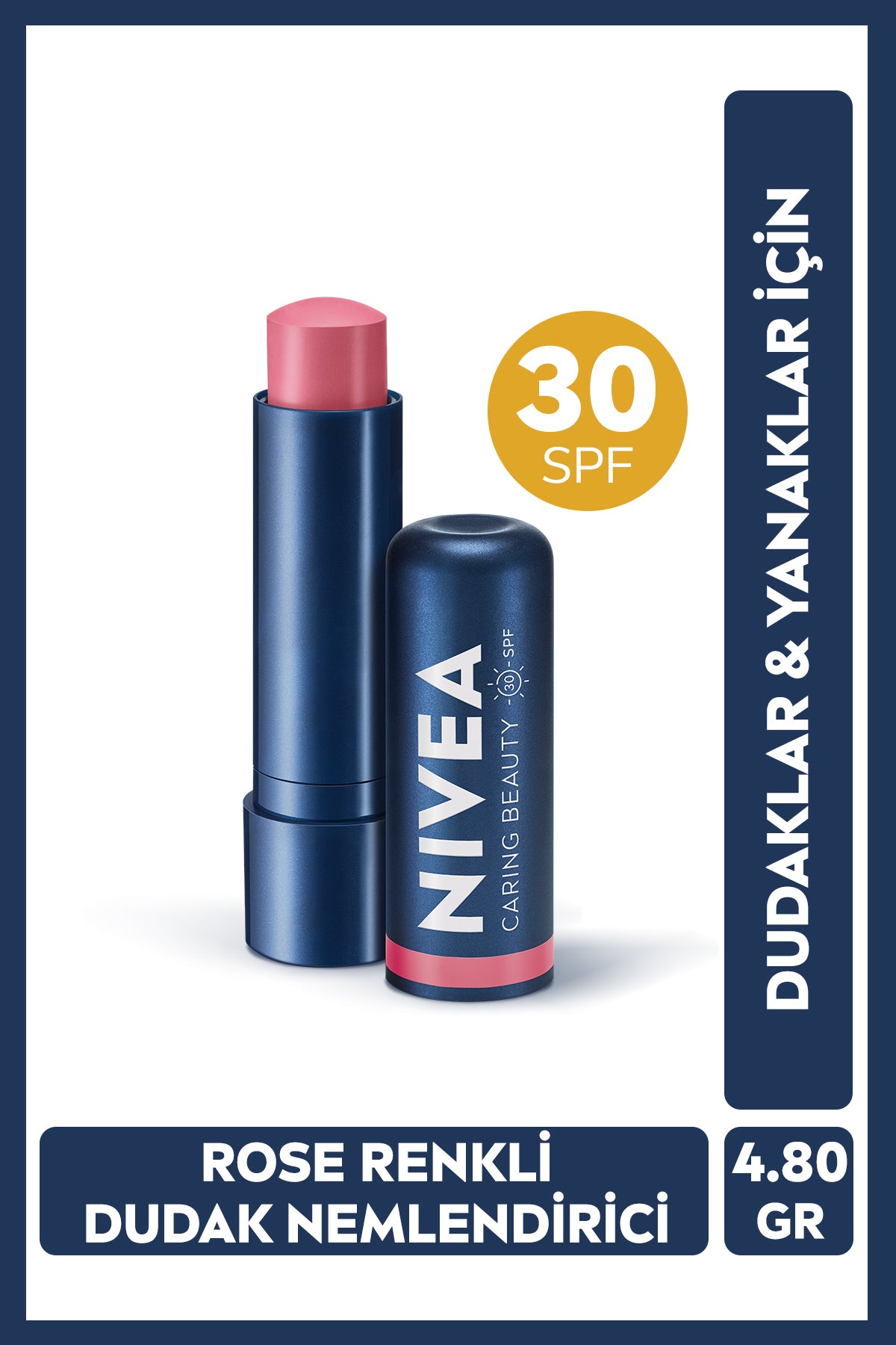 Nivea Tinted Moisturizing Lip Care Cream Rose 4.8gr, SPF30, Blush Effect, Lips And Cheeks, Vitamin E