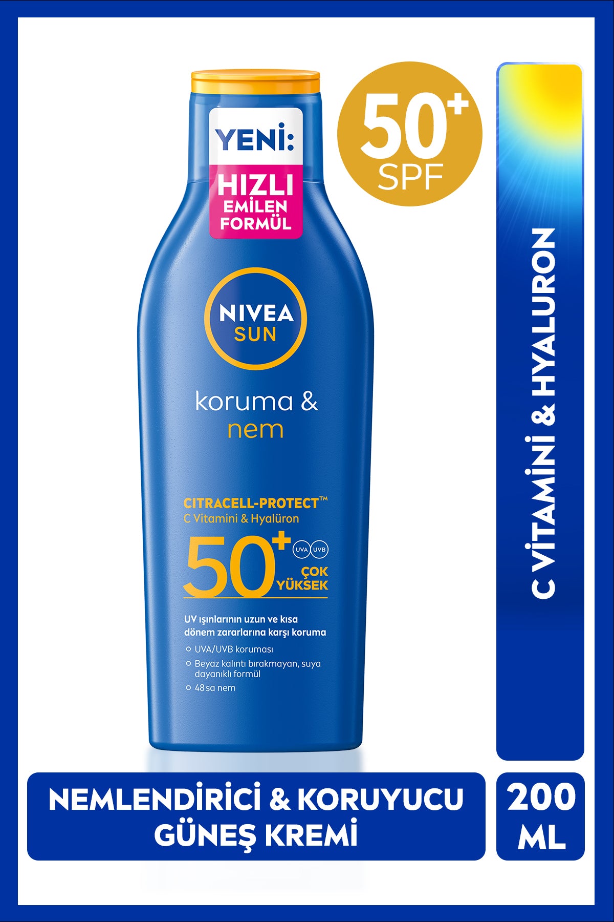 Nivea SUN SPF50+ Sunscreen Body Lotion 200ml, Moisturizing, Water Resistant, Instant UVA UVB Protection