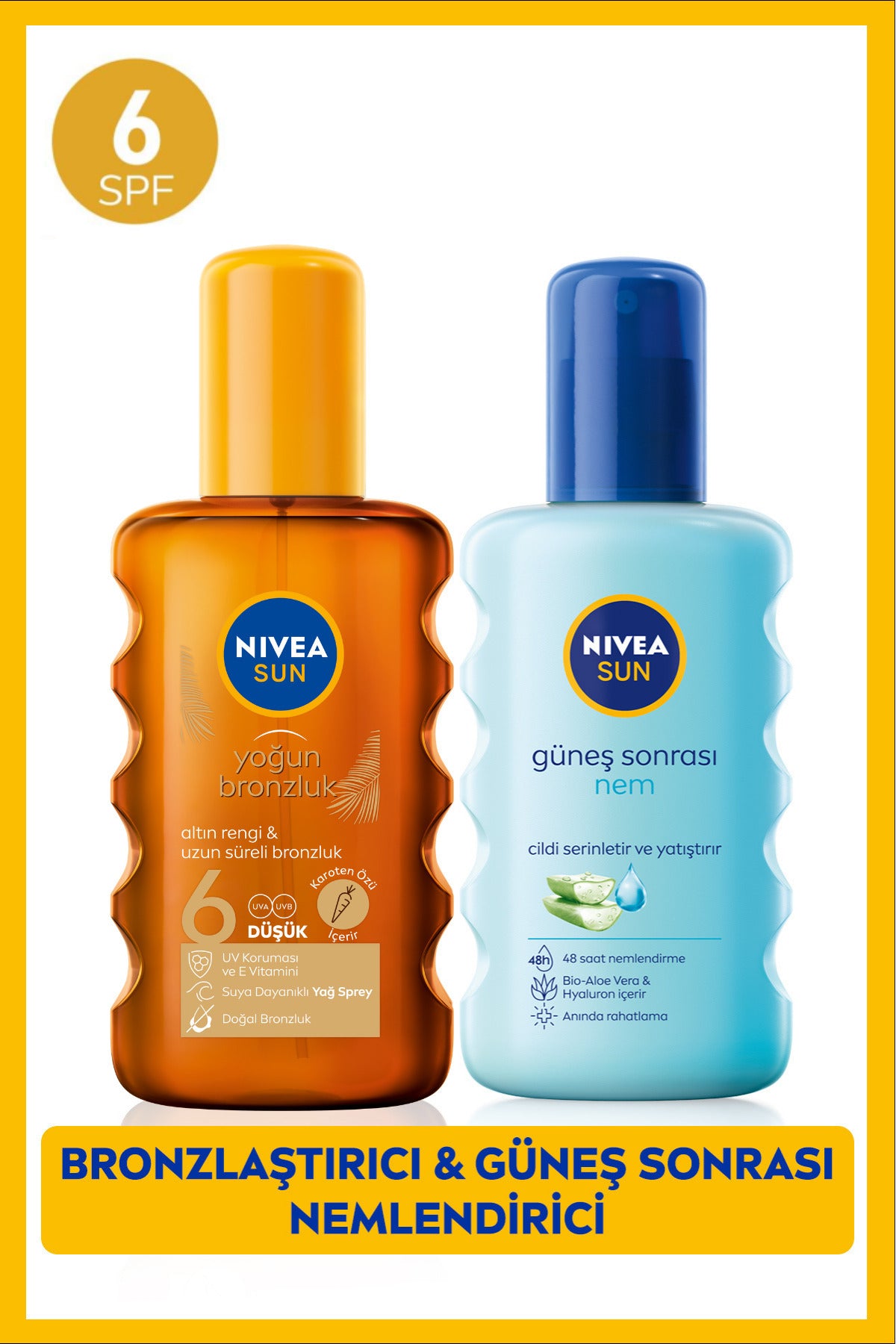 Nivea SUN SPF6 Bronzing Sun Oil 200ml and After Sun Moisturizing Body Spray 200ml, Beach Set