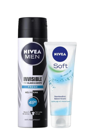 Nivea Men's Spray Deodorant Black&white Invisible Fresh 150ml and Soft Moisturizing Care Cream 75ml