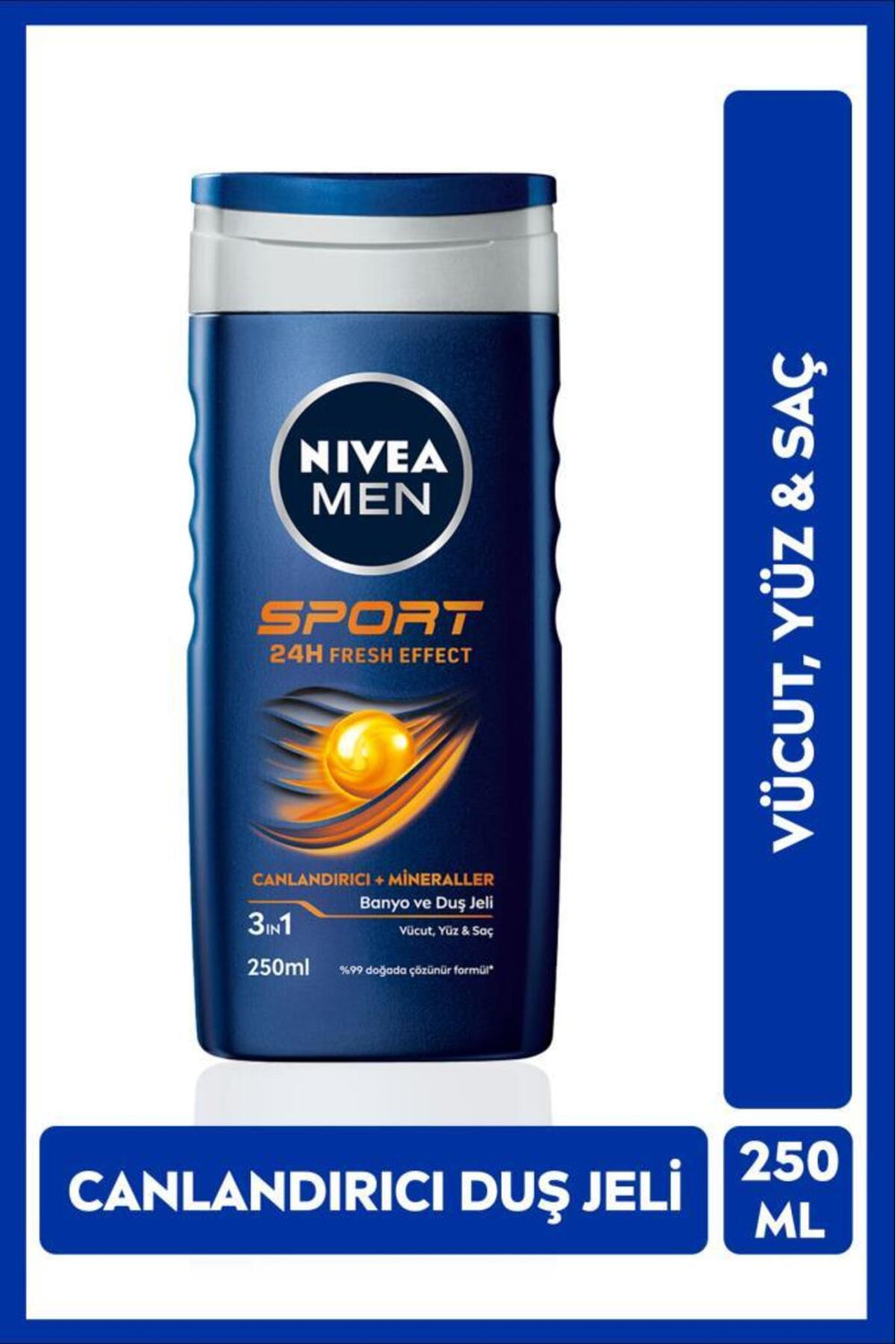 Nivea Men Sports Shower Gel 250 ml, 3 in 1 Use, Body, Face and Hair, 24 Hours Freshness