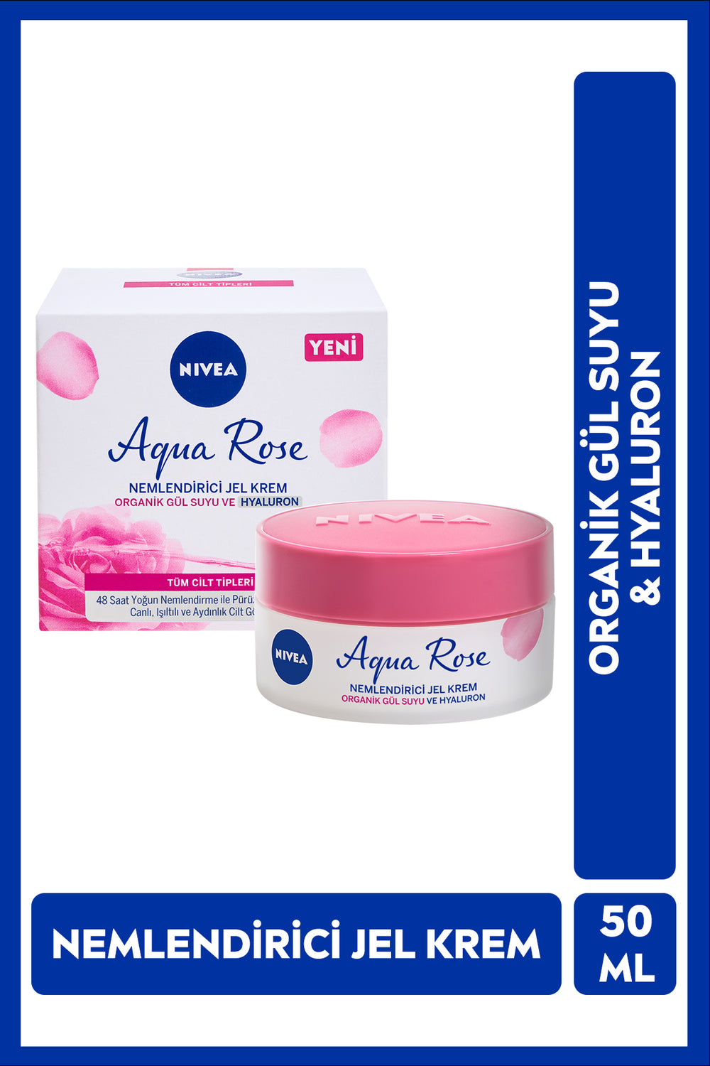 Nivea Aqua Rose Organic Rose Water Moisturizing Gel Cream 50ml, 48 Hours Intense Moisturizing, Bright Skin
