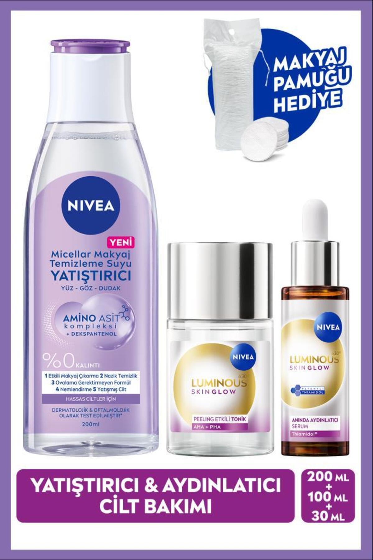 Nivea Brightening Care Routine, Micellar Make-up Cleansing Water, Serum and Tonic, Cotton Gift, Sensitive Skin