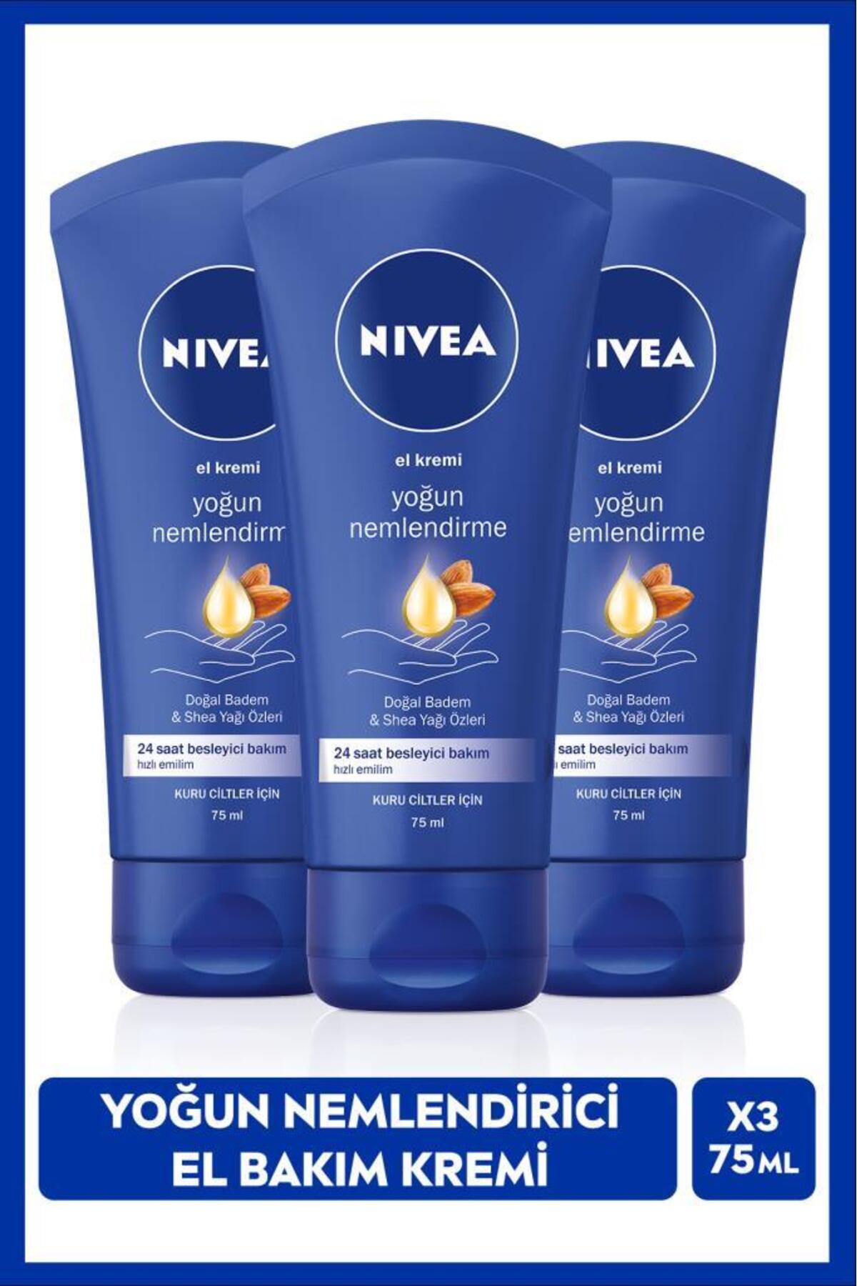 Nivea Intensive Moisturizing and Nourishing Hand Care Cream 75ml, Natural Almond, Shea Butter Extract, Dry Skin, X3 Pieces
