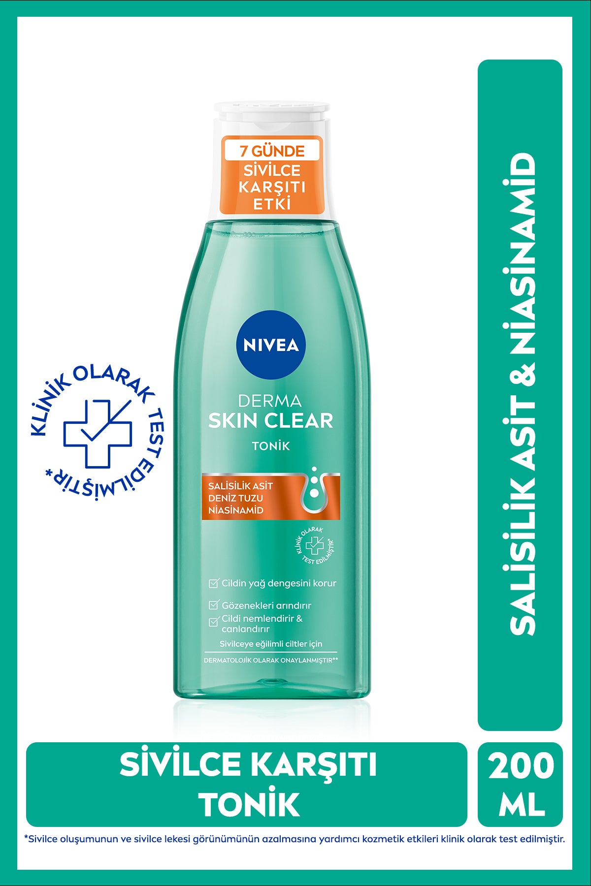 Nivea Anti-Acne Tonic Derma Skin Clear 200ml,Niacinamide,Salicylic Acid,Purifying,Combination,Oily Skin