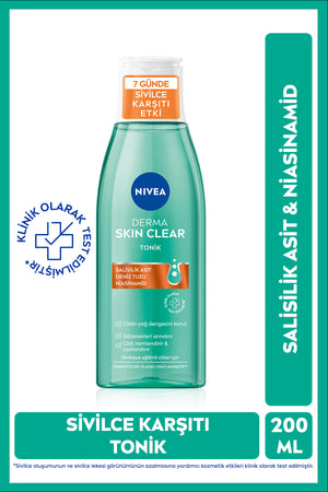 Nivea Anti-Acne Tonic Derma Skin Clear 200ml,Niacinamide,Salicylic Acid,Purifying,Combination,Oily Skin