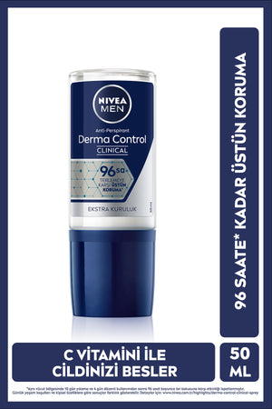 Nivea MEN Men's Roll on Deodorant Derma Control Clinical 50 ml, 96 Hours Protection, Vitamin C, Anti-Darkness