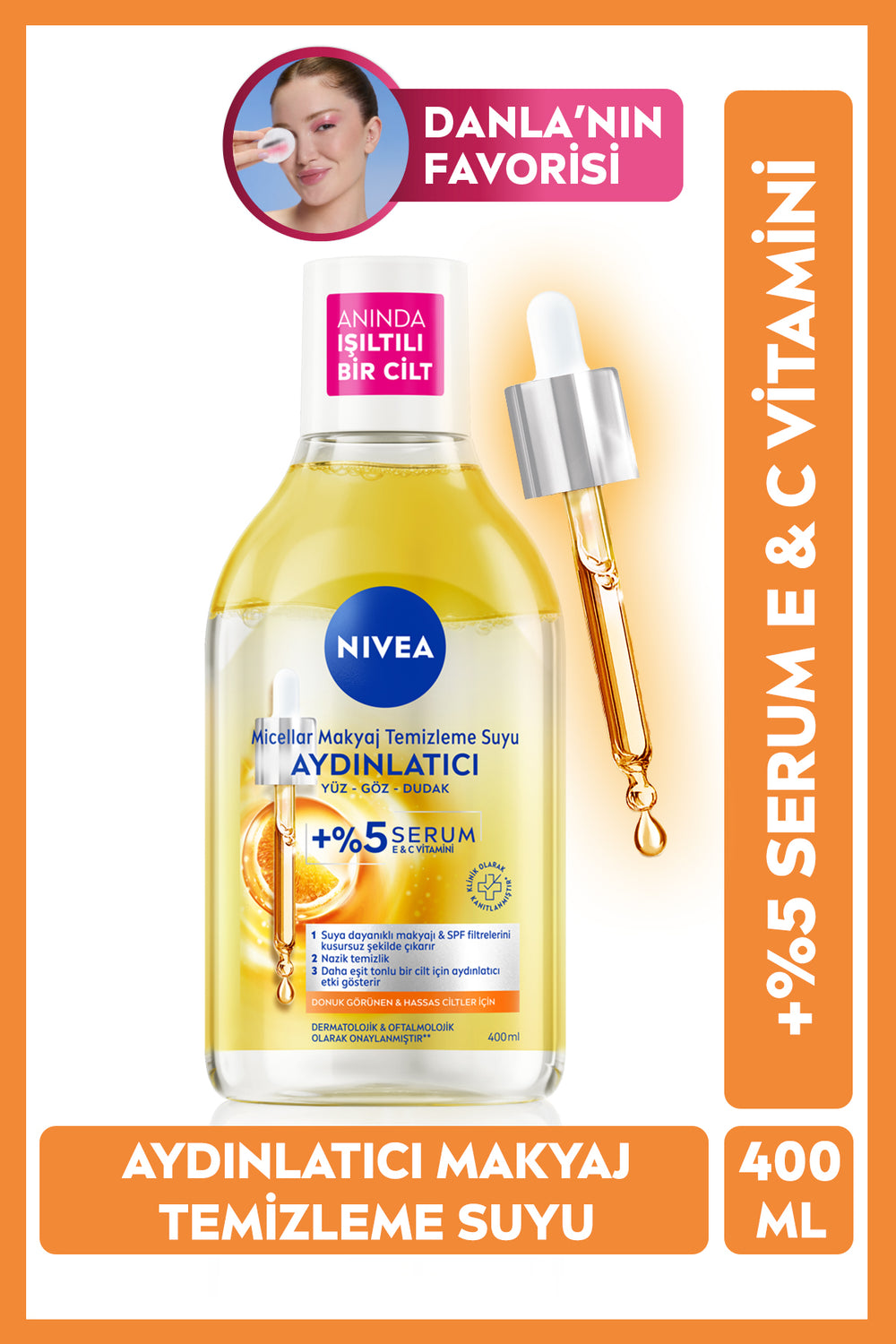 Nivea Brightening Micellar Make-up Cleansing Water 400ml, Serum Effective, Vitamin C, Skin Tone Equalizer