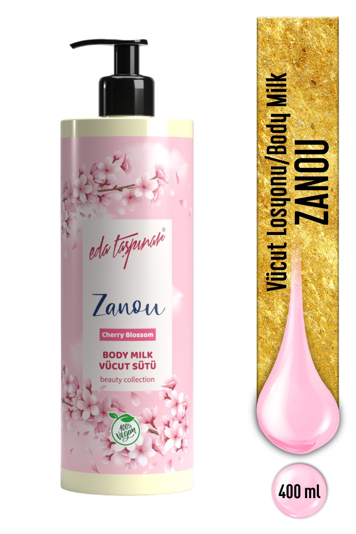 Zanou Cherry Blossom Body Lotion – Floral Fragrance & Intense Moisturizing & Vegan 400 ml