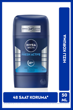 Nivea MEN Men's Stick Deodorant Fresh Active 50ml, 48 Hour Protection Against Sweat Odor, Aluminum Free