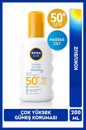 Nivea SUN SPF50 Sensitive Instant Sunscreen Body Spray 200ml, Waterproof, Soothing, Sensitive Skin