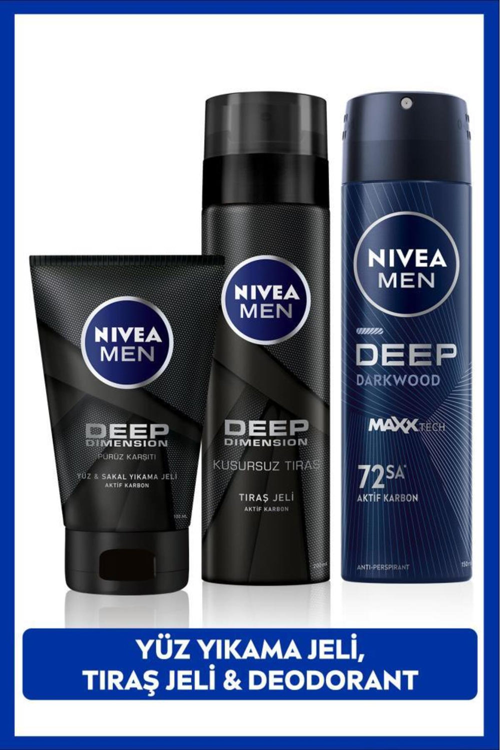 Nivea MEN Men's Deep Dimension Spray Deodorant 150ml, Shaving Gel 200ml and Facial Beard Cleansing Gel 100ml