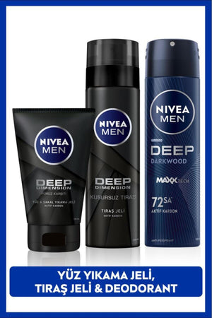 Nivea MEN Men's Deep Dimension Spray Deodorant 150ml, Shaving Gel 200ml and Facial Beard Cleansing Gel 100ml