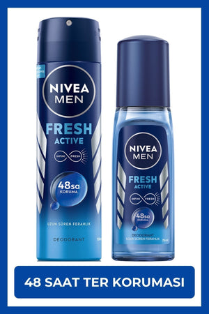 Nivea MEN Men's Spray Deodorant Fresh Active 150 ml and Pump 75 ml, 48 Hour Sweat Protection, X2 Pieces