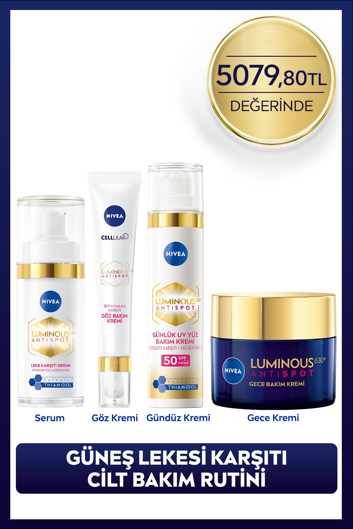 Nivea Luminous630 Anti-Blemish Skin Care Set, Skin Serum, Eye, Day and Night Cream, Dowry Set