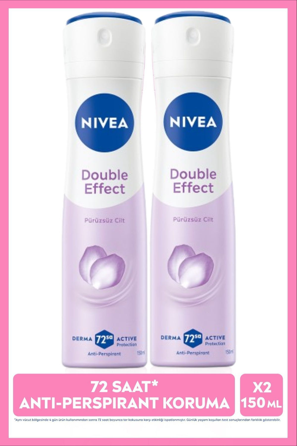 Nivea Women's Spray Deodorant Double Effect 150ml, 72 Hours Anti-perspirant Sweat Protection, X2 Pieces