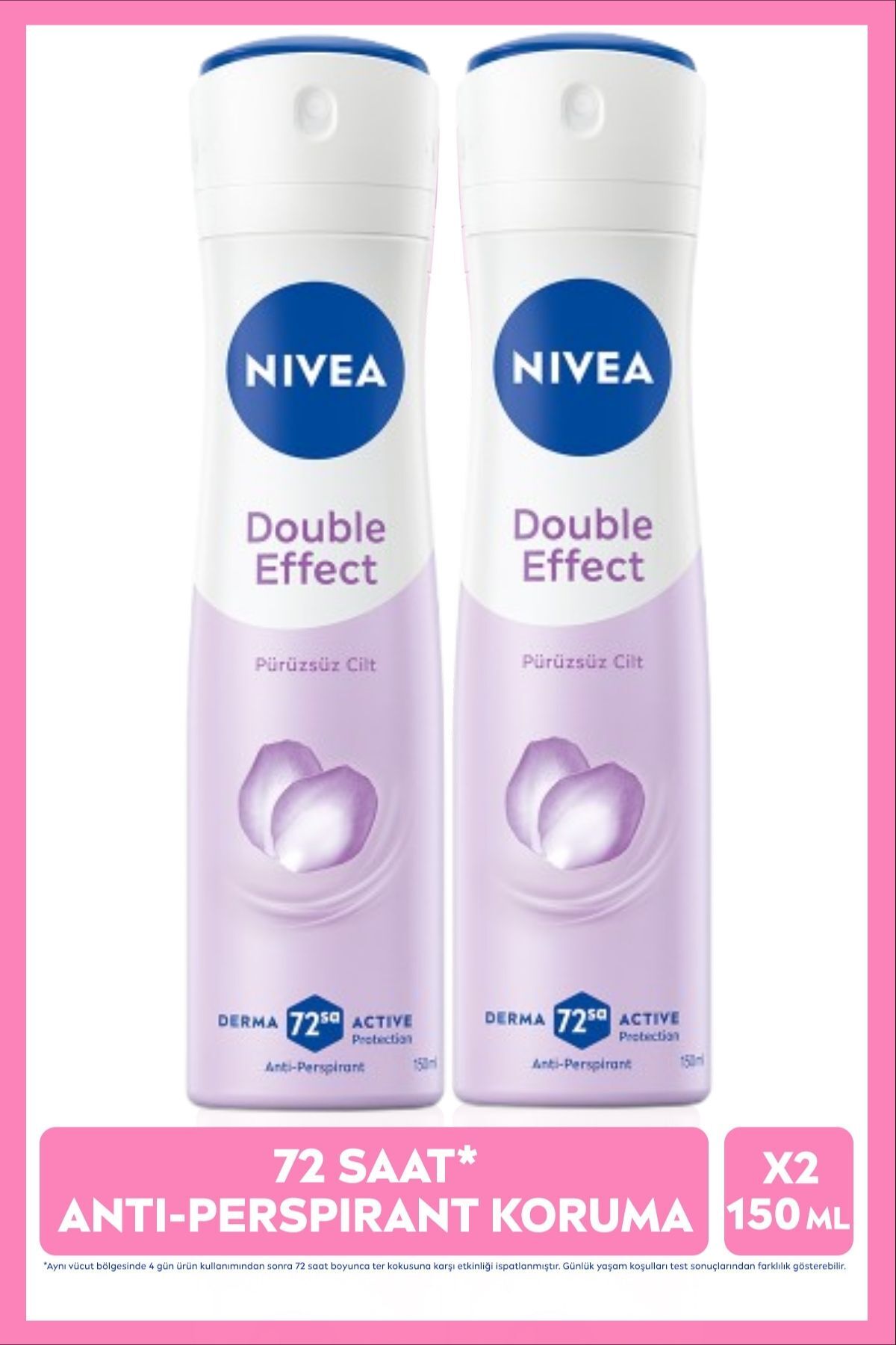 Nivea Women's Spray Deodorant Double Effect 150ml, 72 Hours Anti-perspirant Sweat Protection, X2 Pieces