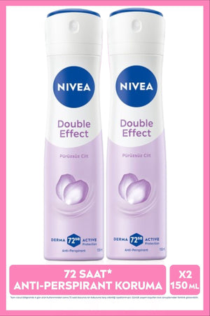 Nivea Women's Spray Deodorant Double Effect 150ml, 72 Hours Anti-perspirant Sweat Protection, X2 Pieces